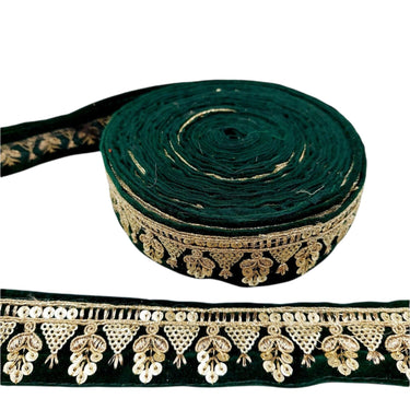 Floral Embroidered Velvet Fabric Sequins Trim Indian Sari Border, Sequin Trimming, Sequinned Lace